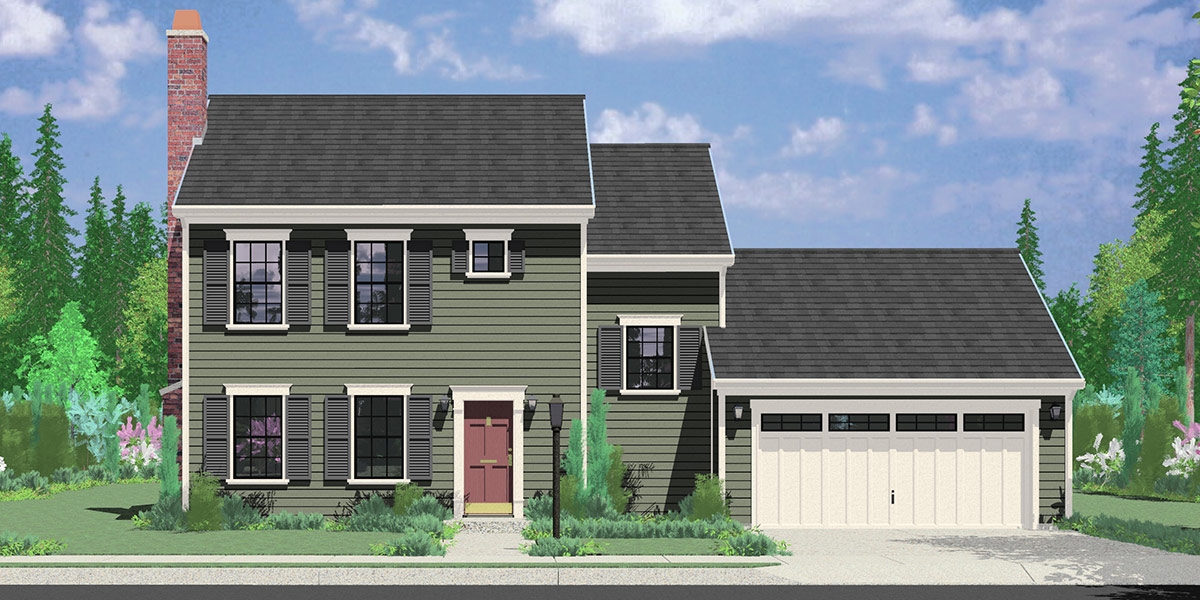 Colonial House Plan 3 Bedroom 2 Bath 2 Car Garage