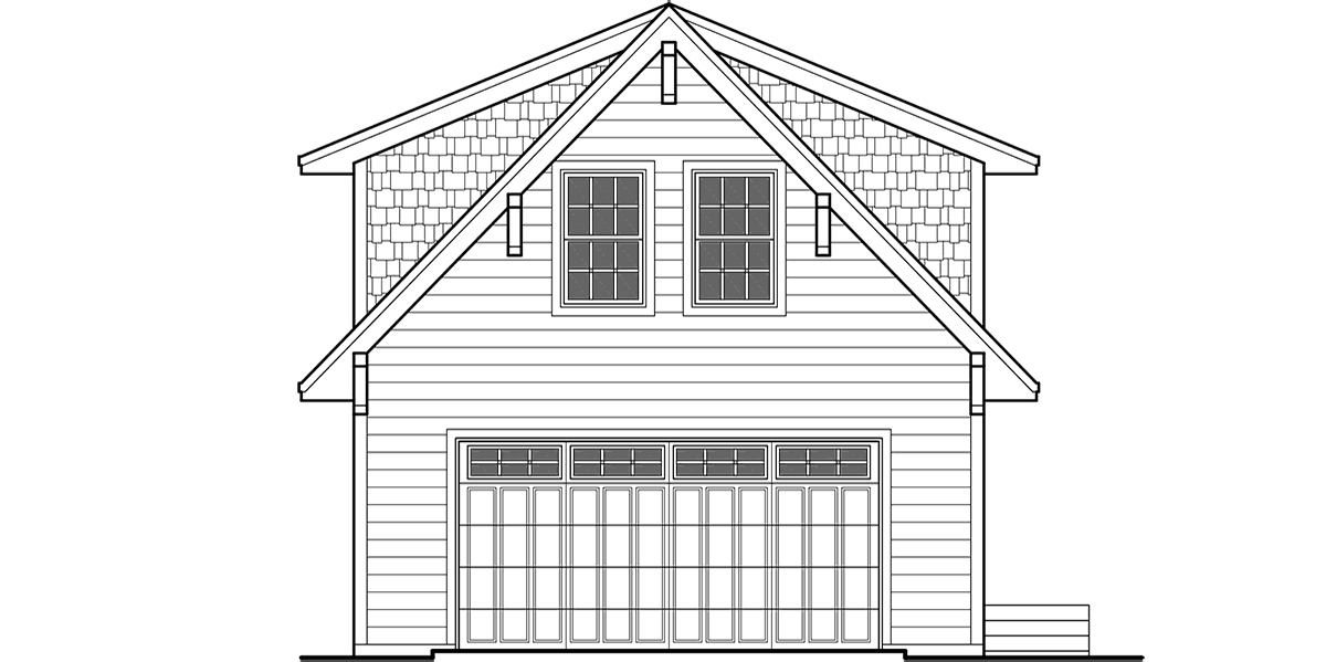 House side elevation view for 10154 Carriage house plans, 1.5 story house plans, ADU house plans, 10154