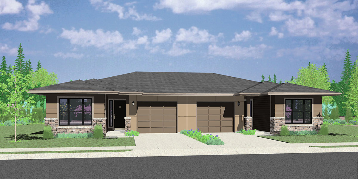 House front color elevation view for D-630  Modern Prairie Style House Plan