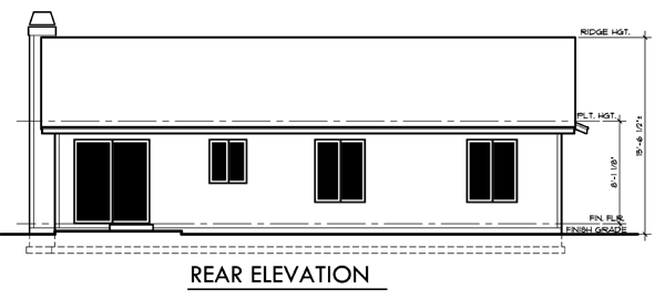 House front drawing elevation view for 122 One Level, 3 Bedroom, 2 Bath, 2 Car Garage, Covered Porch