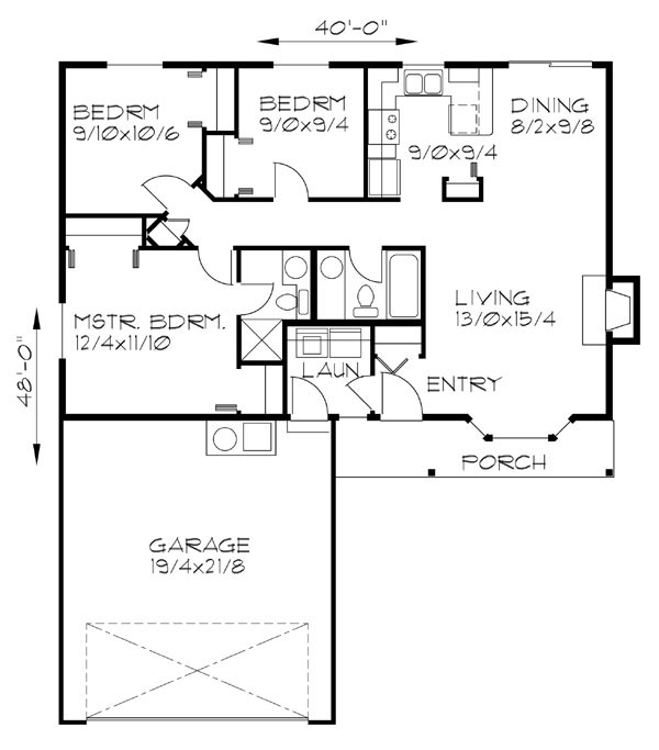 Main Floor Plan for 122 One Level, 3 Bedroom, 2 Bath, 2 Car Garage, Covered Porch