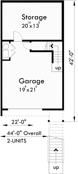 Basement Floor Plan for D-525 Row house plans with garage, duplex house plans, D-525