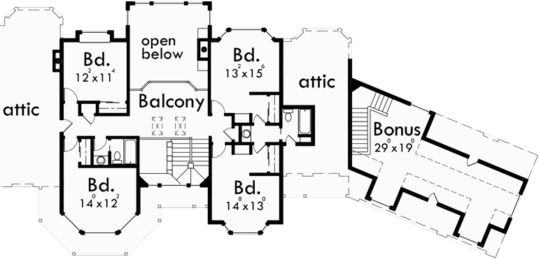 Upper Floor Plan for 9985 Luxury house plans, main floor master bedroom, victorian house plans, luxury master suite, house plans with bonus room, 9985