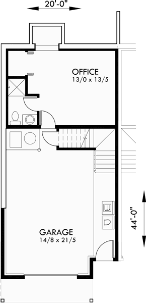 Basement Floor Plan for D-419 Duplex house plans, 3 story house plans, house plans with front decks, D-419