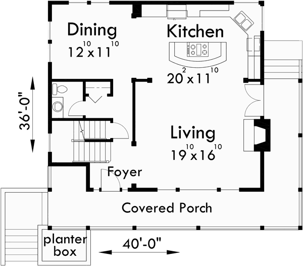Main Floor Plan for 10060 Daylight basement house plans, Craftsman house plans, house plans with wrap around porch, large kitchen island, 3 bedroom house plans, 10060