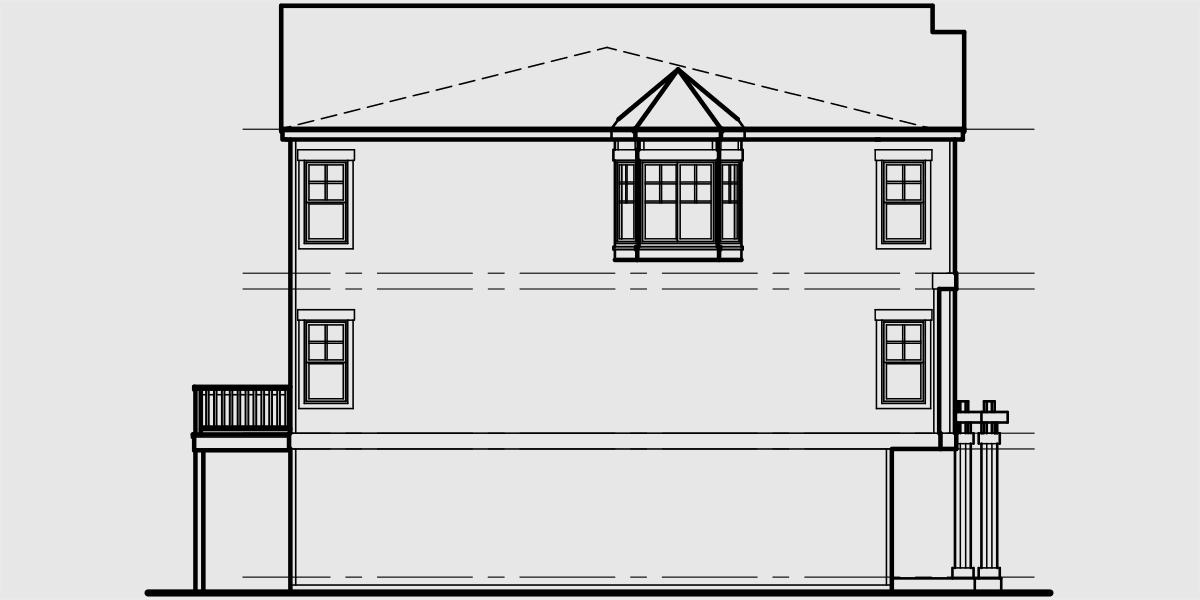 House rear elevation view for D-446 Row house plans town home plans six units Townhome or Condo tandem garage