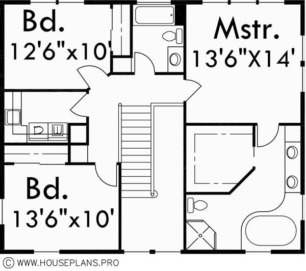Upper Floor Plan for 9999 Country Farm house plans, house plans with wrap around porch, house plans with basement, house plans with side load garage, 9999