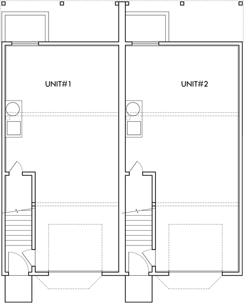 Lower Floor Plan 2 for Duplex house plans, townhouse plans, 2 bedroom duplex plans, duplex with garage, D-405