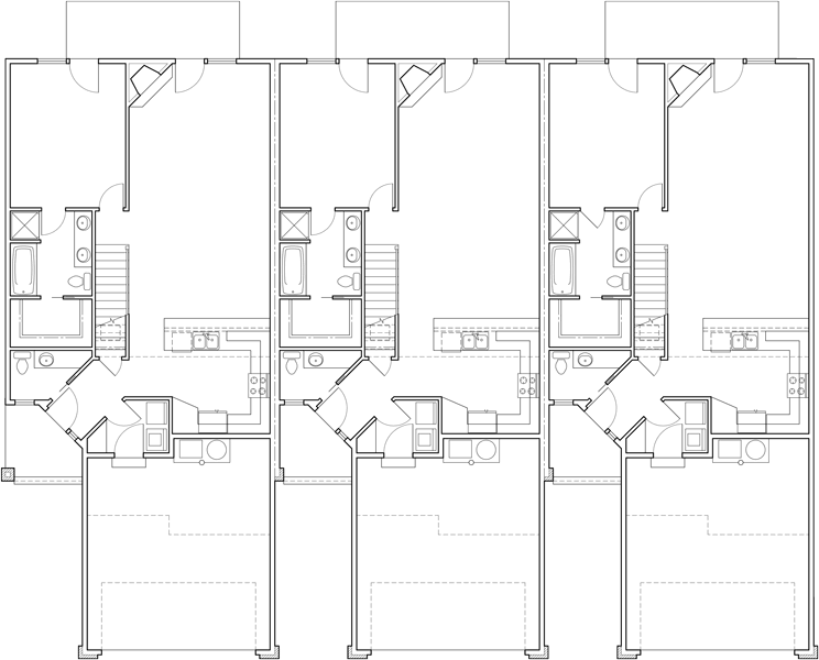 Main Floor Plan 2 for T-392 Triplex plans, master on the main house plans, row home plans, triplex plans with garage, T-392