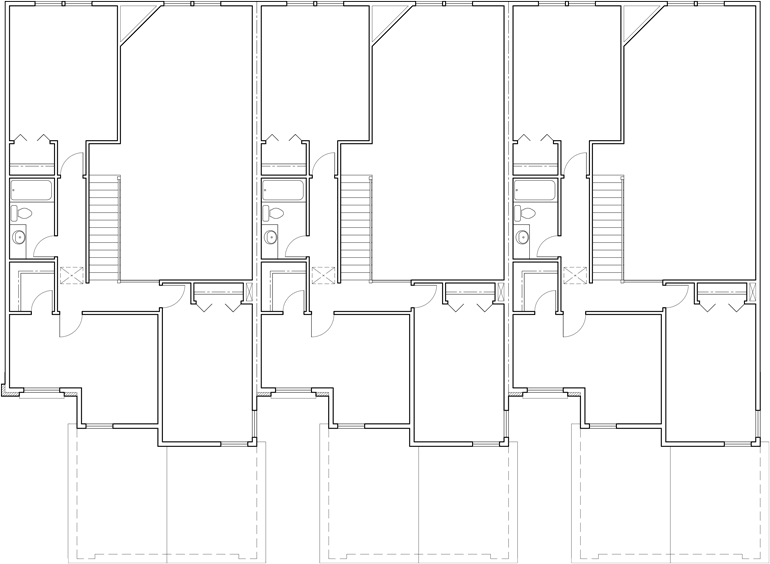 Upper Floor Plan 2 for Triplex plans, master on the main house plans, row home plans, triplex plans with garage, T-392