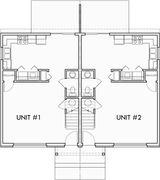 Main Floor Plan 2 for D-036 Duplex House Plans, small duplex house plans, 3 bedroom duplex house plans, D-036