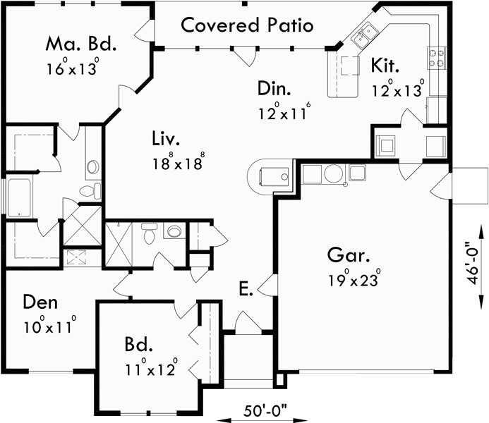 One Story House Plans 50 Wide House Plans 9921