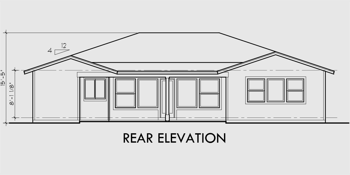 House side elevation view for 9921 One story house plans, 50 wide house plans, 9921