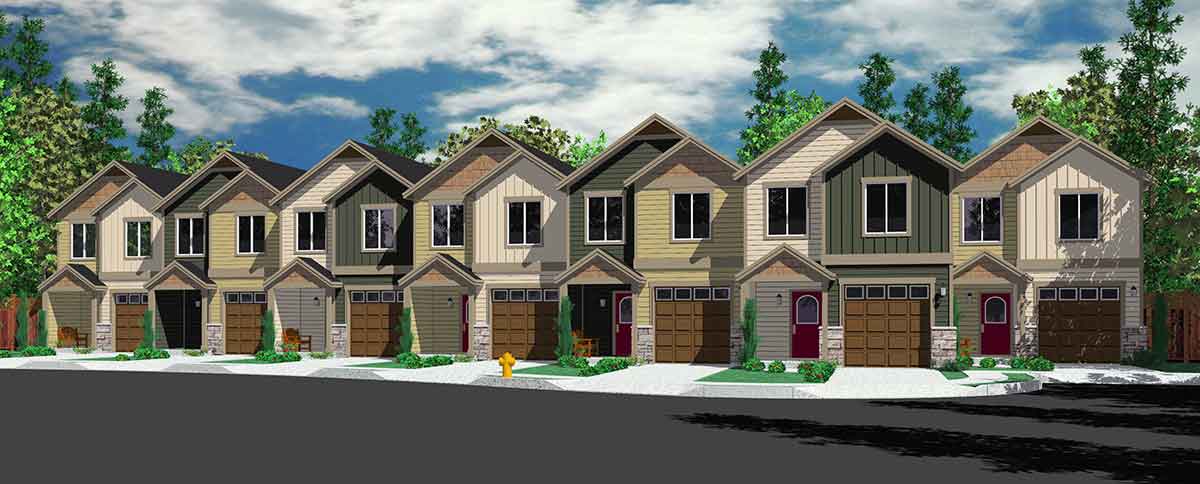 SV-726-m 7 plex house plans, narrow row house plans, narrow townhouse plans, multi plex house plans, SV-726m