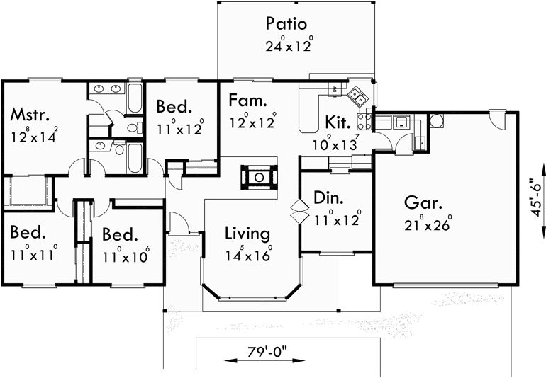  Single  Level House  Plans  Ranch  House  Plans  4  Bedroom  