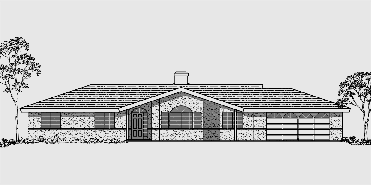 10013wd Single level house plans, ranch house plans, 4 bedroom house plans, 10013
