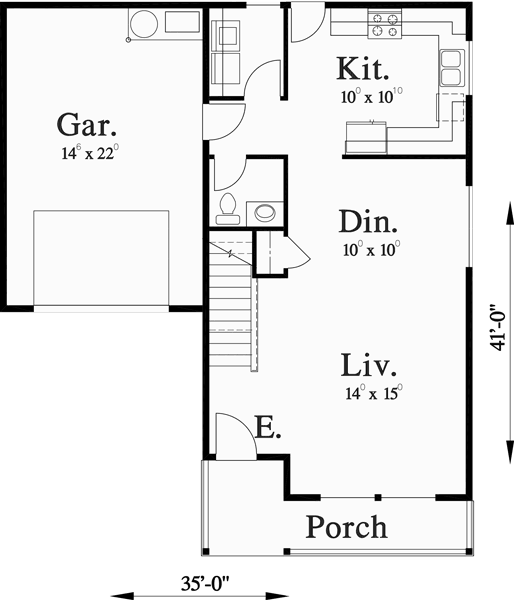 Main Floor Plan for 9993 Narrow Lot House Plan, 4 bedroom house plan, bonus room plan, 9993 