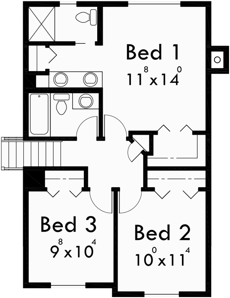 Upper Floor Plan for 6631 Split level house plans, 3 bedroom house plans, 2 car garage house plans, 6631