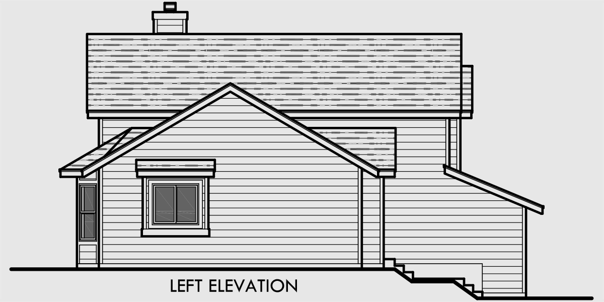 House rear elevation view for 6631 Split level house plans, 3 bedroom house plans, 2 car garage house plans, 6631