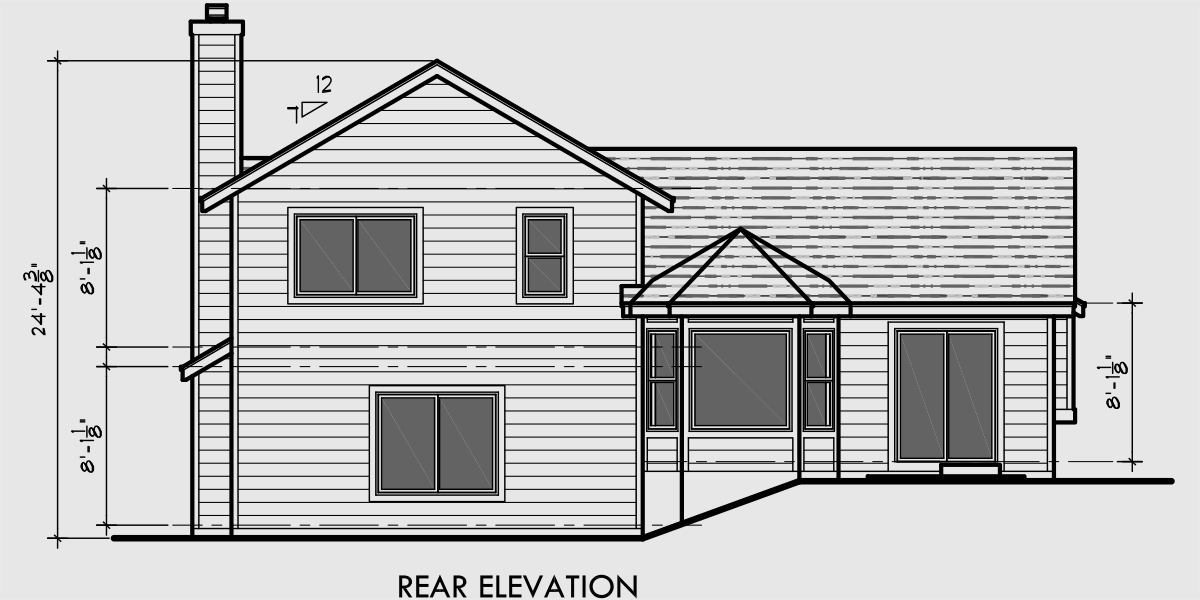 House side elevation view for 6631 Split level house plans, 3 bedroom house plans, 2 car garage house plans, 6631