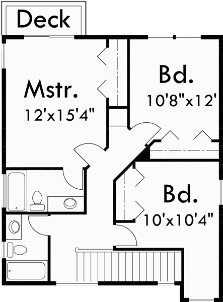 Upper Floor Plan for 9995 Narrow lot house plans, 3 bedroom house plans, two story house plans, 9995