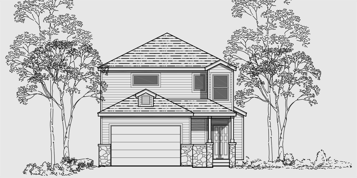 9995 Narrow lot house plans, 3 bedroom house plans, two story house plans, 9995