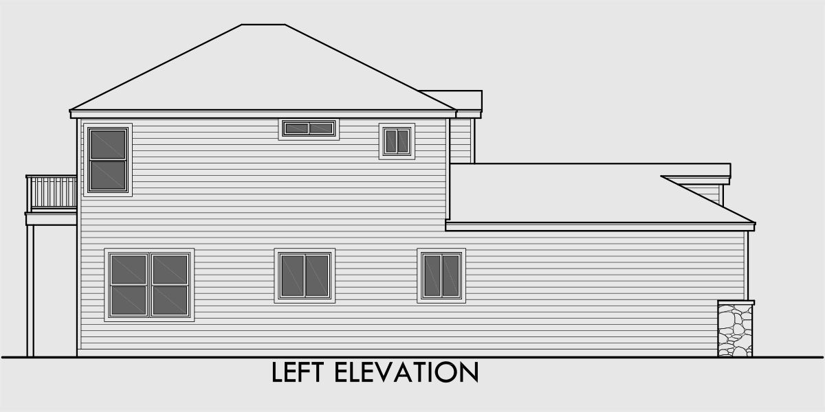 House side elevation view for 9995 Narrow lot house plans, 3 bedroom house plans, two story house plans, 9995