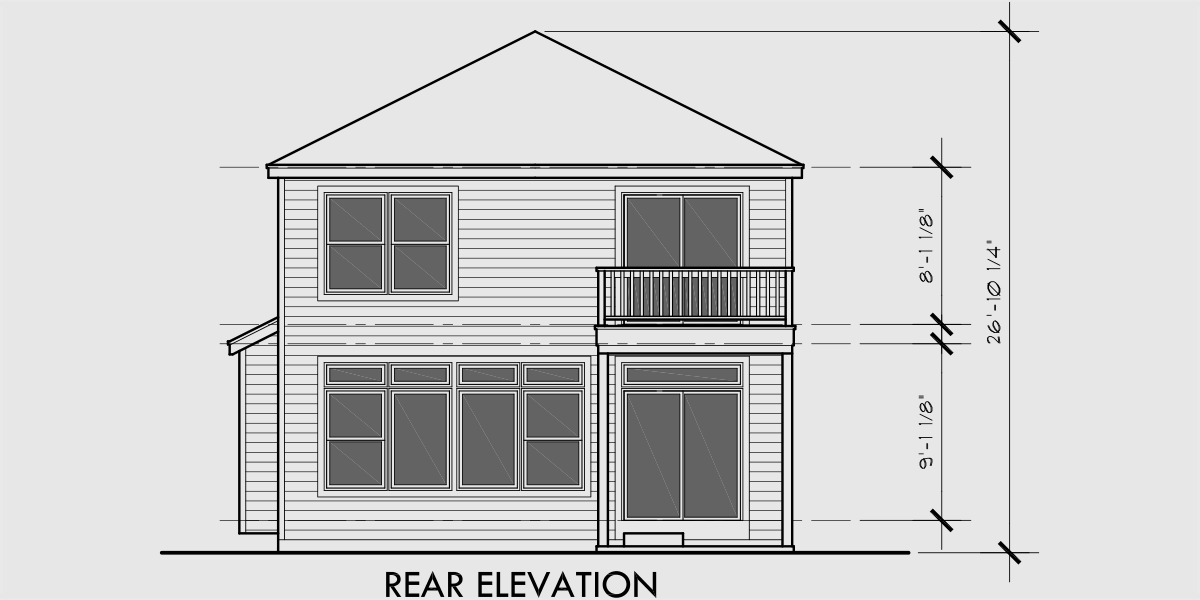 House front drawing elevation view for 9995 Narrow lot house plans, 3 bedroom house plans, two story house plans, 9995