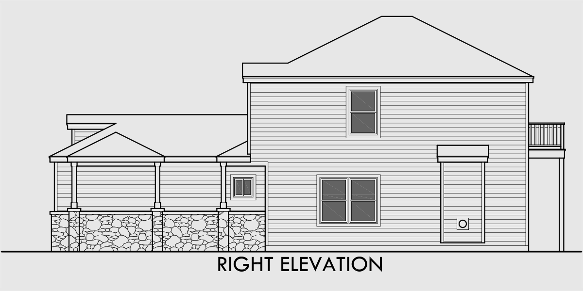 House rear elevation view for 9995 Narrow lot house plans, 3 bedroom house plans, two story house plans, 9995