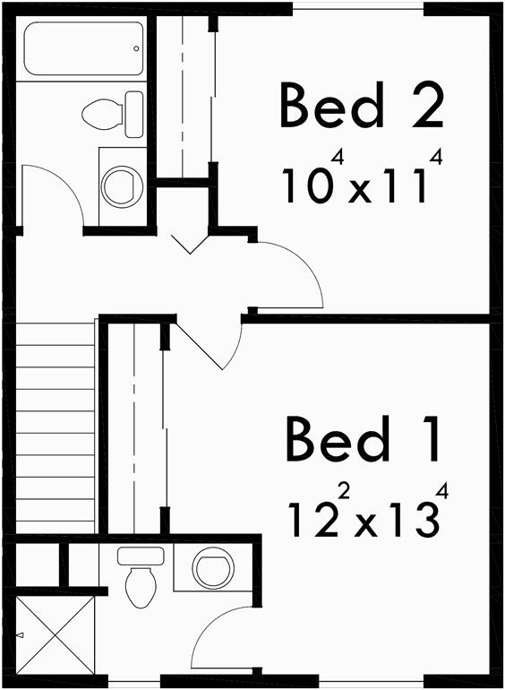 Upper Floor Plan for F-539 4 plex plans, townhouse plans, 4 unit apartment plans, quadplex plans, F-539