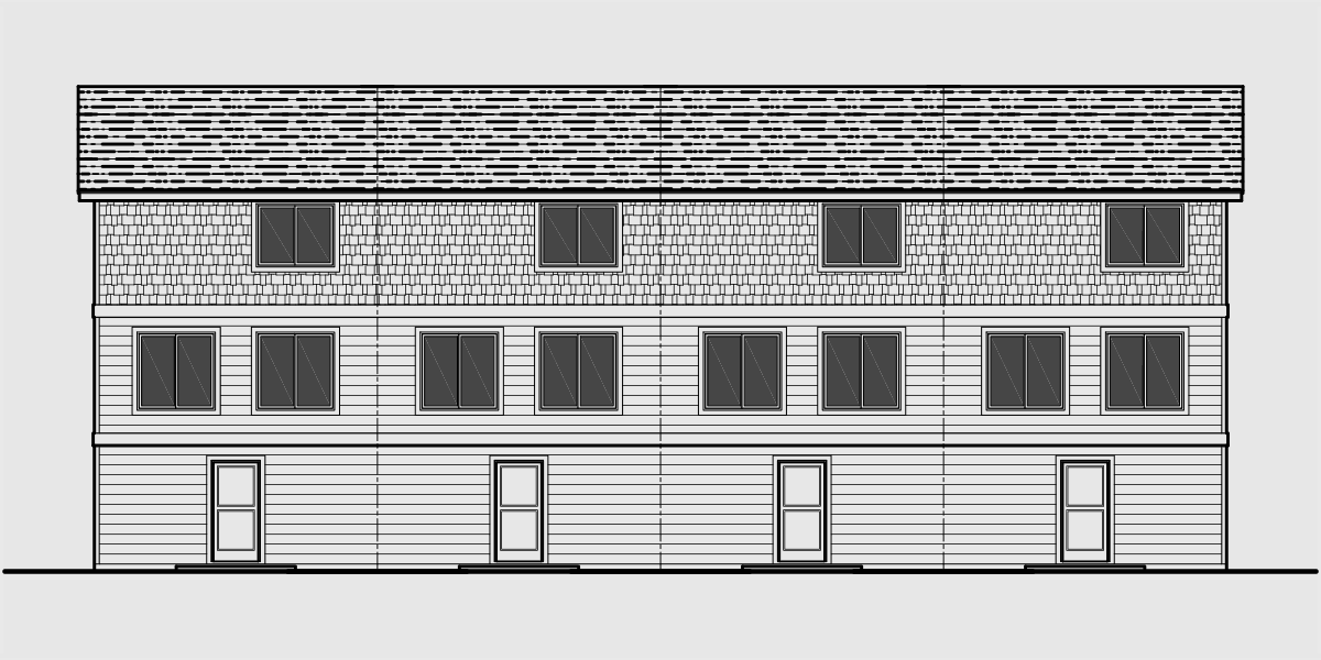 House front drawing elevation view for F-539 4 plex plans, townhouse plans, 4 unit apartment plans, quadplex plans, F-539