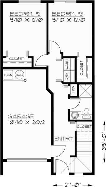 Lower Floor Plan for D-384 Duplex house plans, town house plans, reverse living house plans, D-384