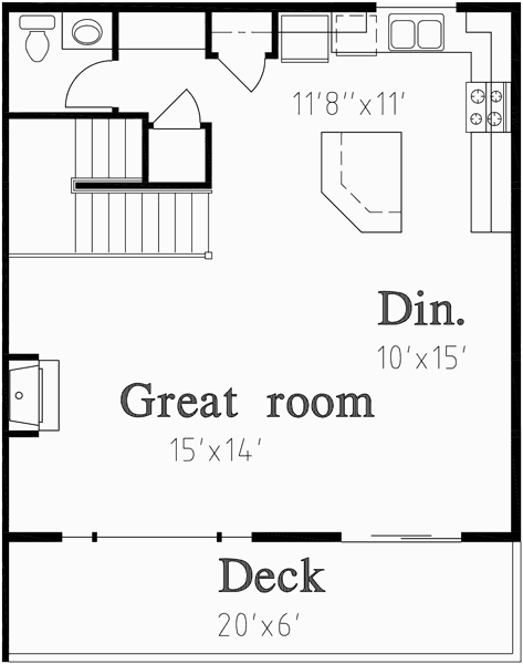 Main Floor Plan for D-470 Triplex House Plans, Vacation House Plans, Row House Plans, D-470