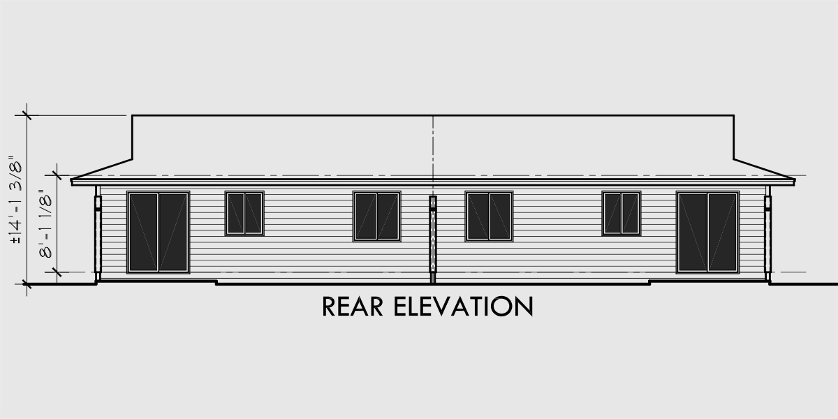 House rear elevation view for D-024 Duplex House Plan