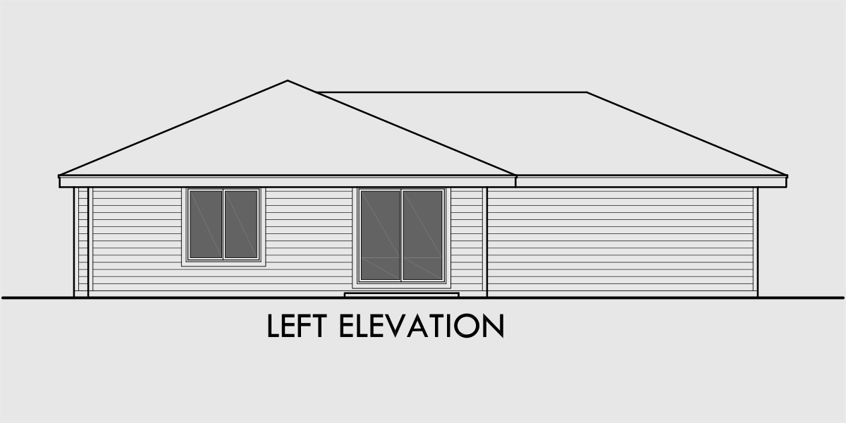 House side elevation view for D-484 One story duplex house plans, 2 bedroom duplex plans, duplex plans with garage, D-484