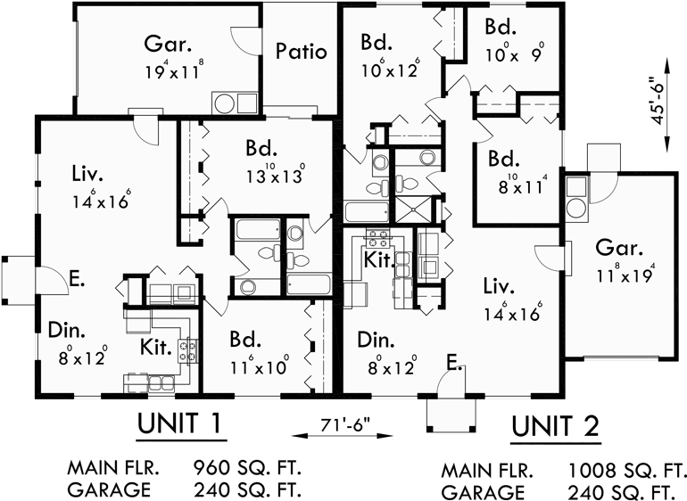 Single Story Duplex Designs Floor Plans Floorplans click