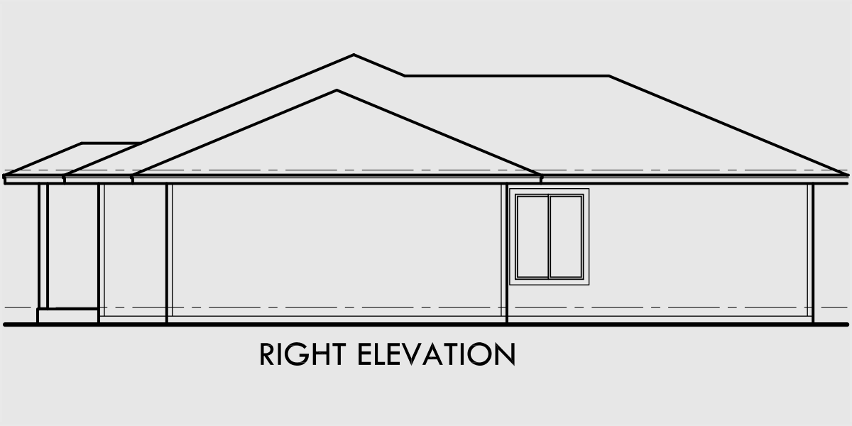 House side elevation view for D-392 Single story duplex house plans, corner lot duplex house plans, duplex floor plans, D-392