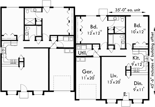 Single Level Duplex  House  Plans  2  Bedroom  Duplex  With Garage