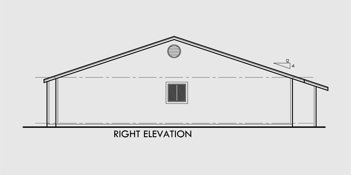 House rear elevation view for D-410 Single level duplex house plans, 2 bedroom duplex with garage, D-410