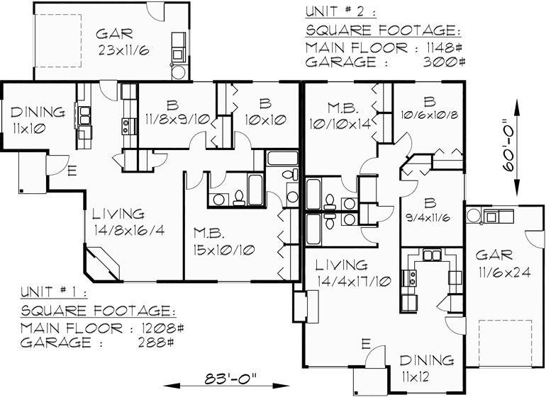 One Story Duplex House Plan For Corner Lot By Bruinier Associates