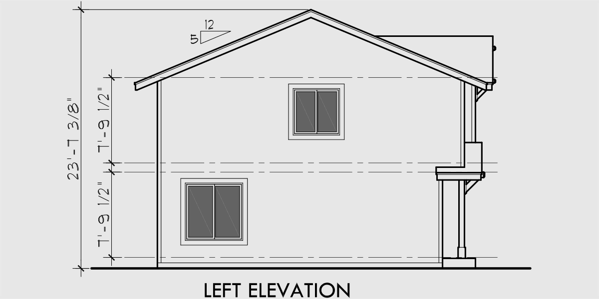 House front drawing elevation view for D-406 Duplex house plans, narrow lot duplex house plans, craftsman duplex house plans, small duplex house plans, D-406
