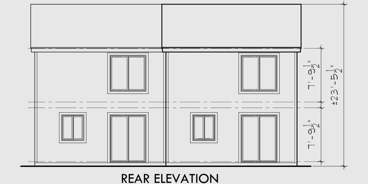 House front drawing elevation view for D-501 Duplex house plans, small duplex house plans, narrow duplex house plans, two bedroom duplex house plans, D-501