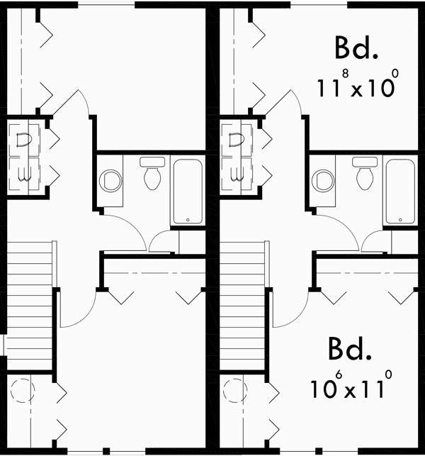 Narrow Small Lot Duplex House Floor Plans Two Bedroom D-341