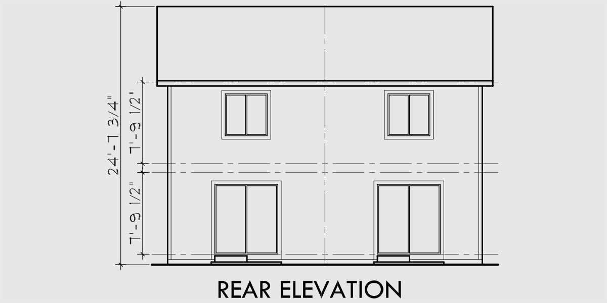 House front drawing elevation view for D-341 Duplex house plans, small duplex house plans, narrow  duplex house plans, affordable duplex floor plans, D-341