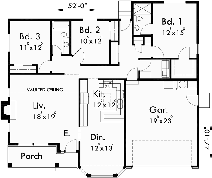 One Story House Plans 3 Bedroom House Plans 10022