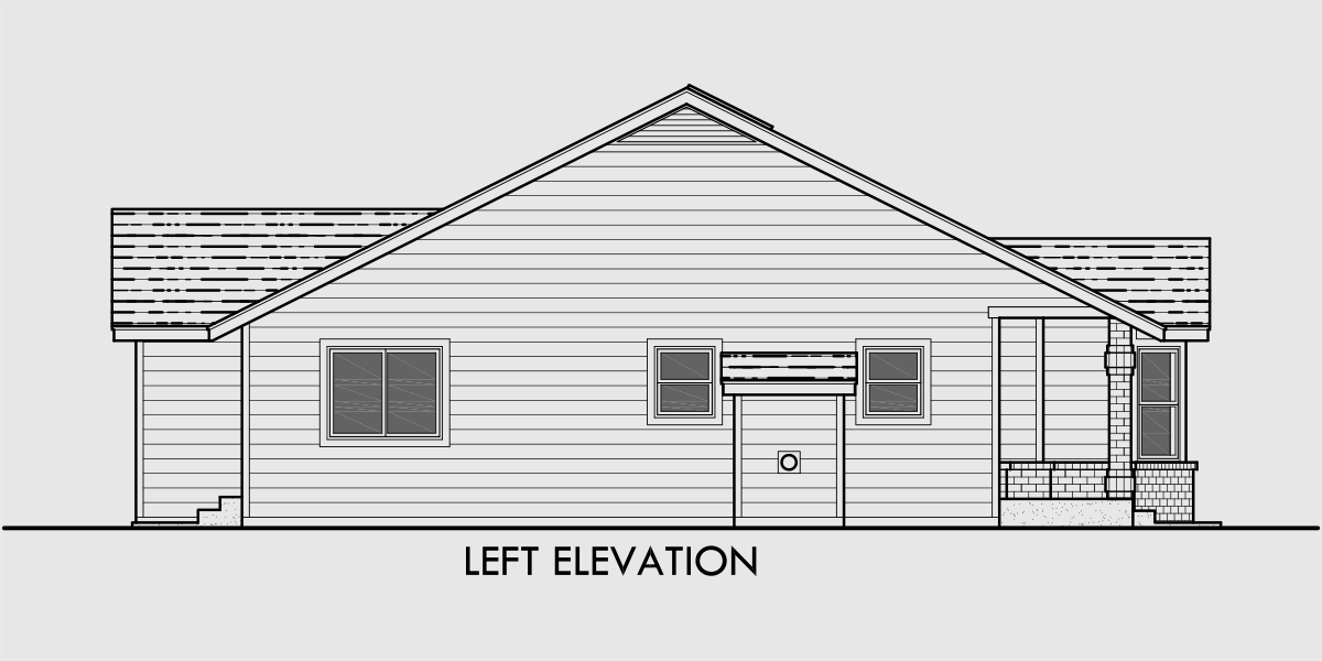 House side elevation view for 10022 One story house plans, 3 bedroom house plans, 10022