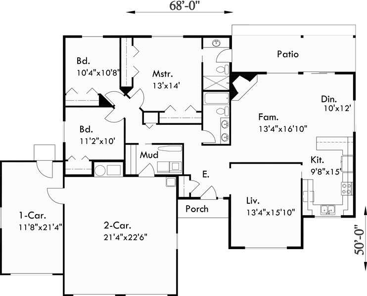 One Story House Plans 3 Car Garage House Plans 3 Bedroom House