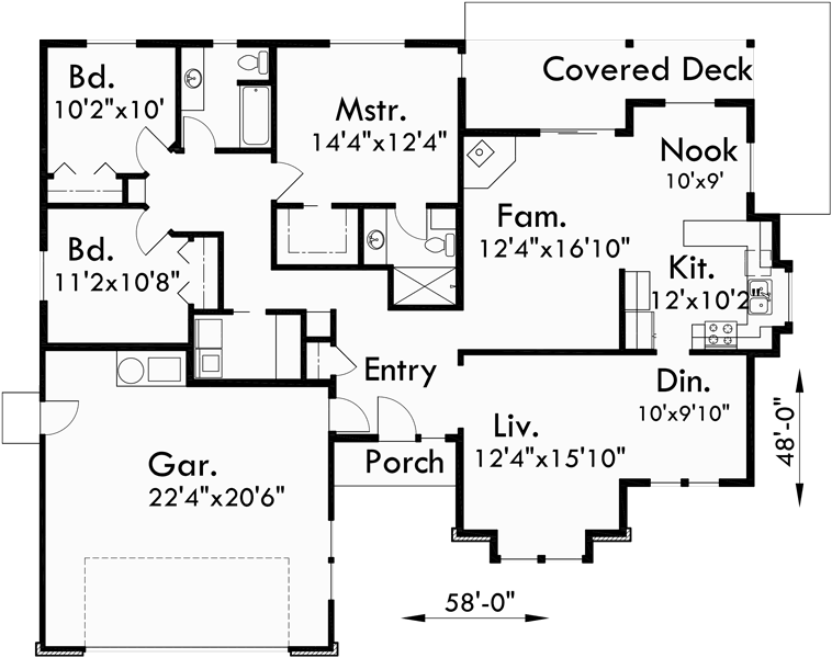 Single Level House Plans 3 Bedroom House Plans 9951