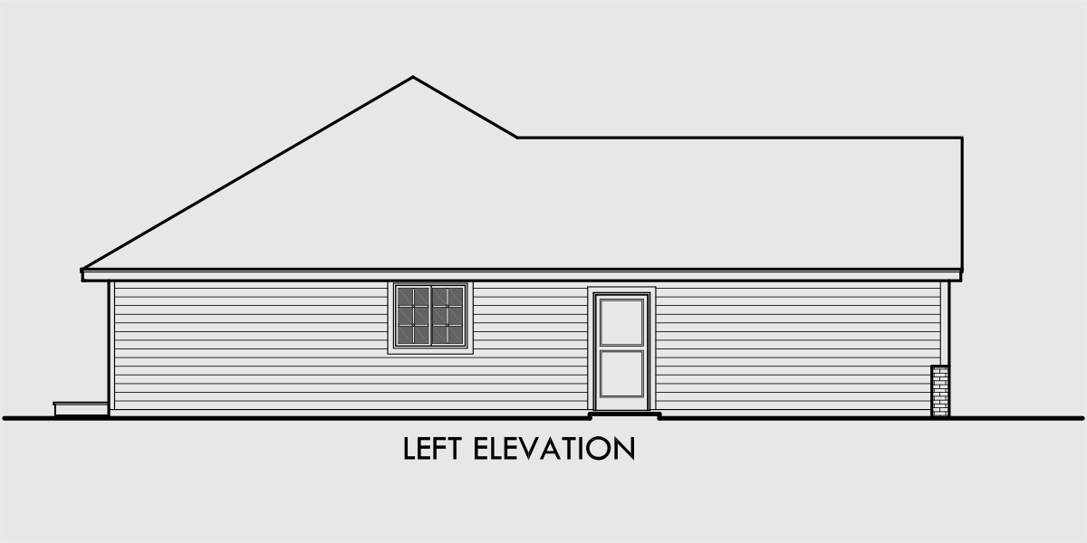 House side elevation view for 9951 Single level house plans, 3 bedroom house plans, 9951