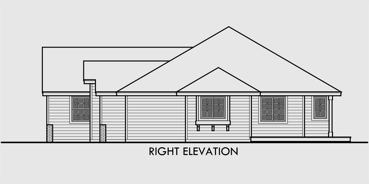 House rear elevation view for 9951 Single level house plans, 3 bedroom house plans, 9951